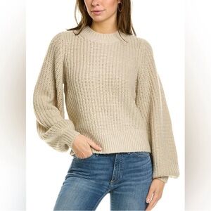 Boden Chunky Knit Sweater Ribbed Wool Alpaca Crewneck Beige Large Quiet Luxury